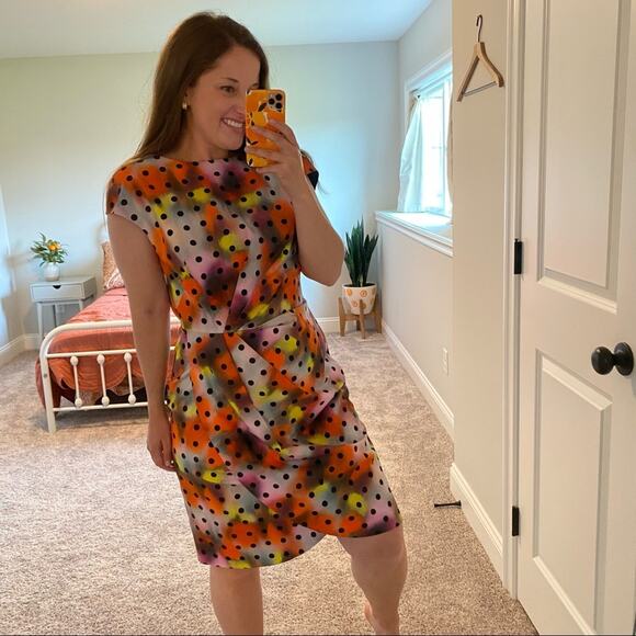 Lela Rose Red Pink Yellow Polka Dot Sheath Mini Dress 12 - Picture 5 of 16